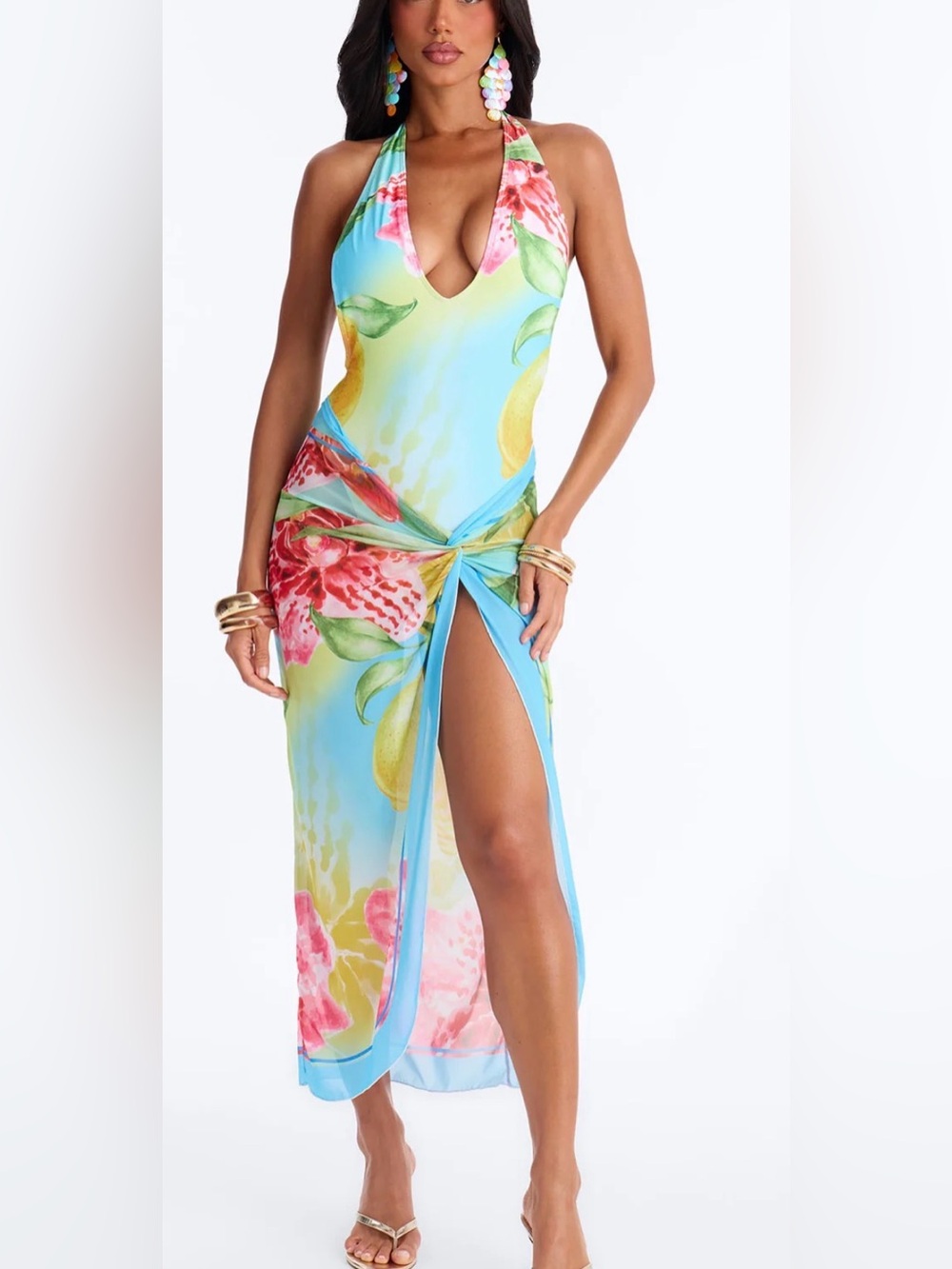 NWT fashion nova Blue Tropical Floral Swim Cover-Up wrap and one piece size XL
